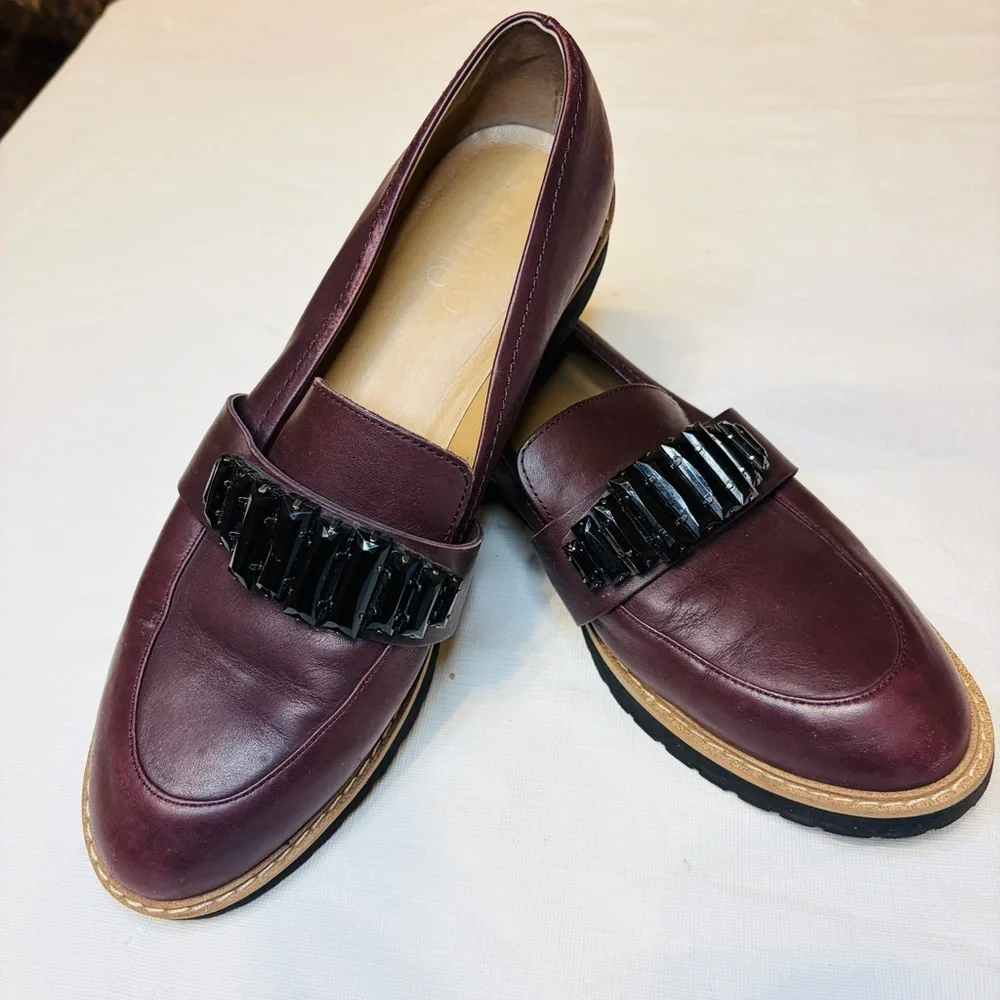 Franco Sarto Burgundy Loafers with Black Beaded Accent
